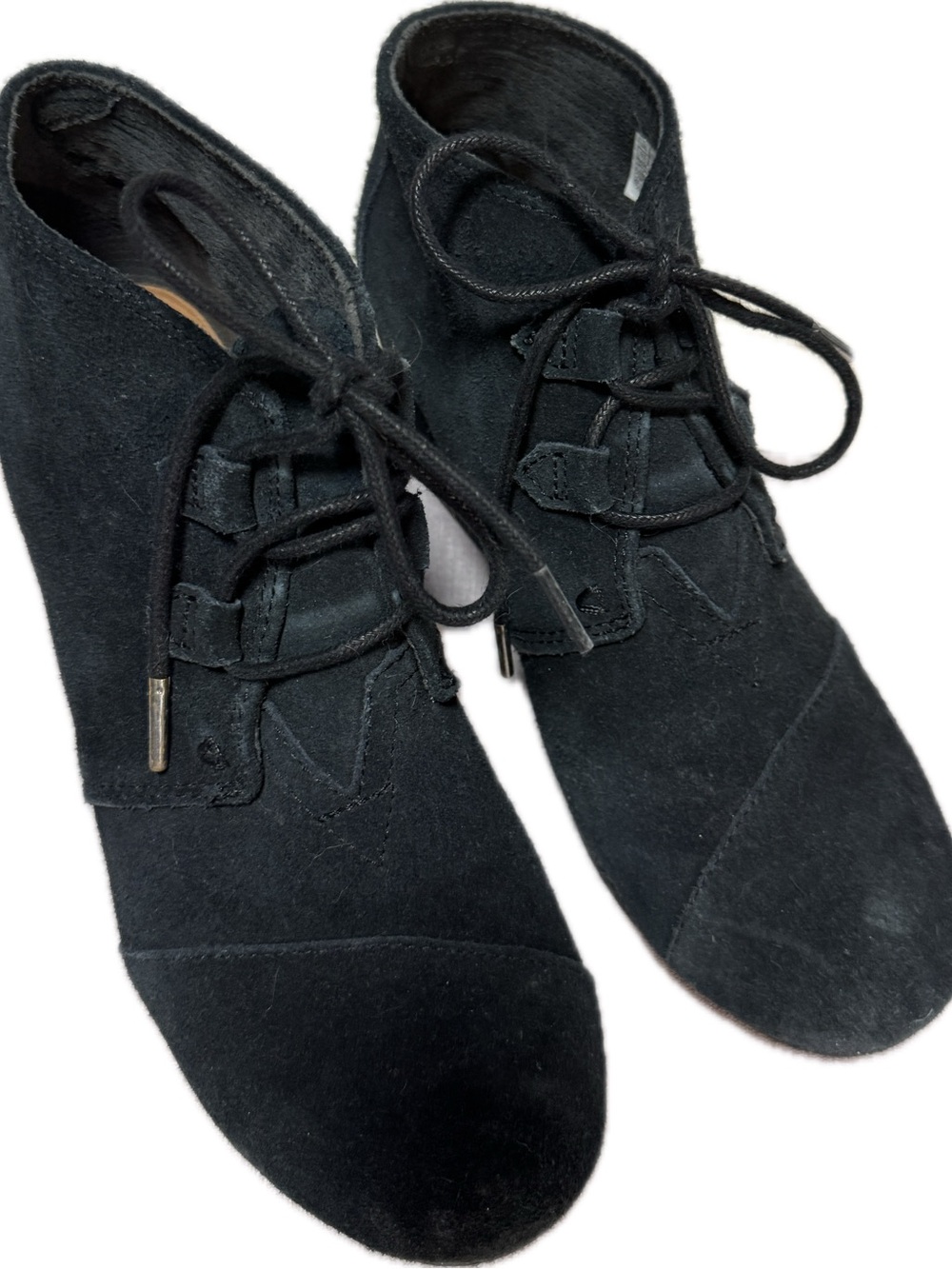 Toms Black Suede Lace-Up Wedge Booties
